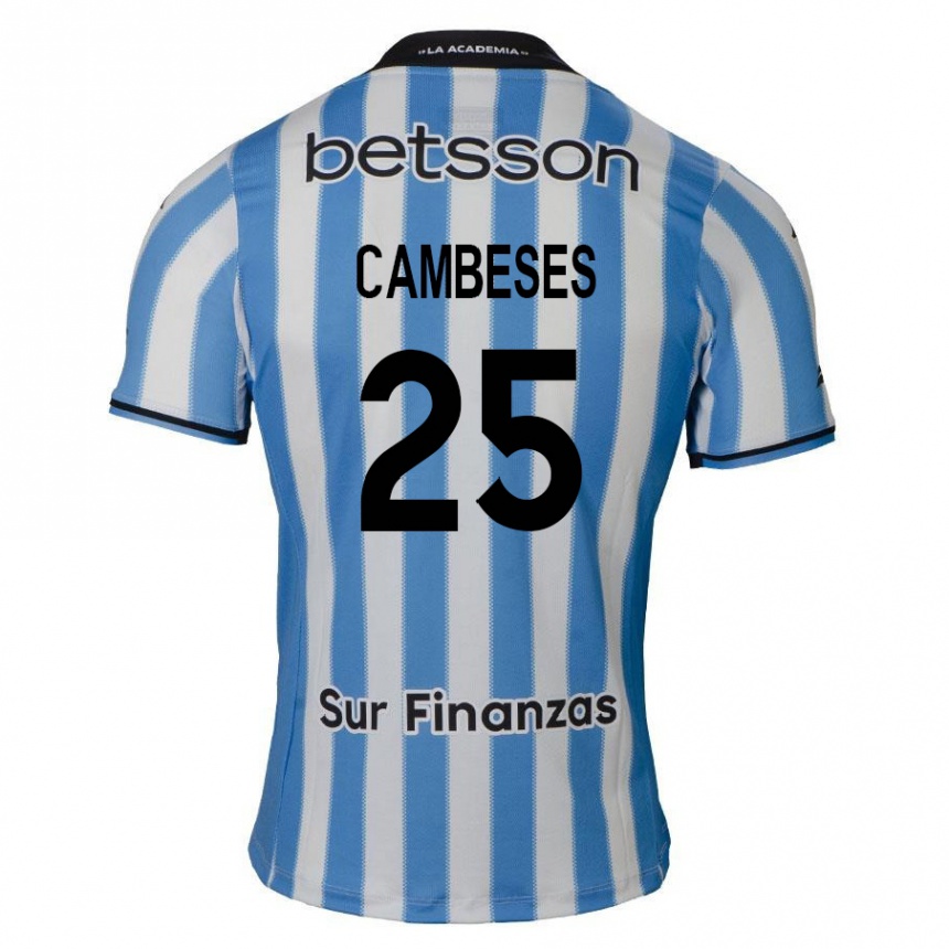 Enfant Football Maillot Facundo Cambeses #25 Bleu Blanc Noir Tenues Domicile 2024/25