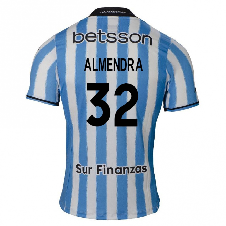 Enfant Football Maillot Agustin Almendra #32 Bleu Blanc Noir Tenues Domicile 2024/25