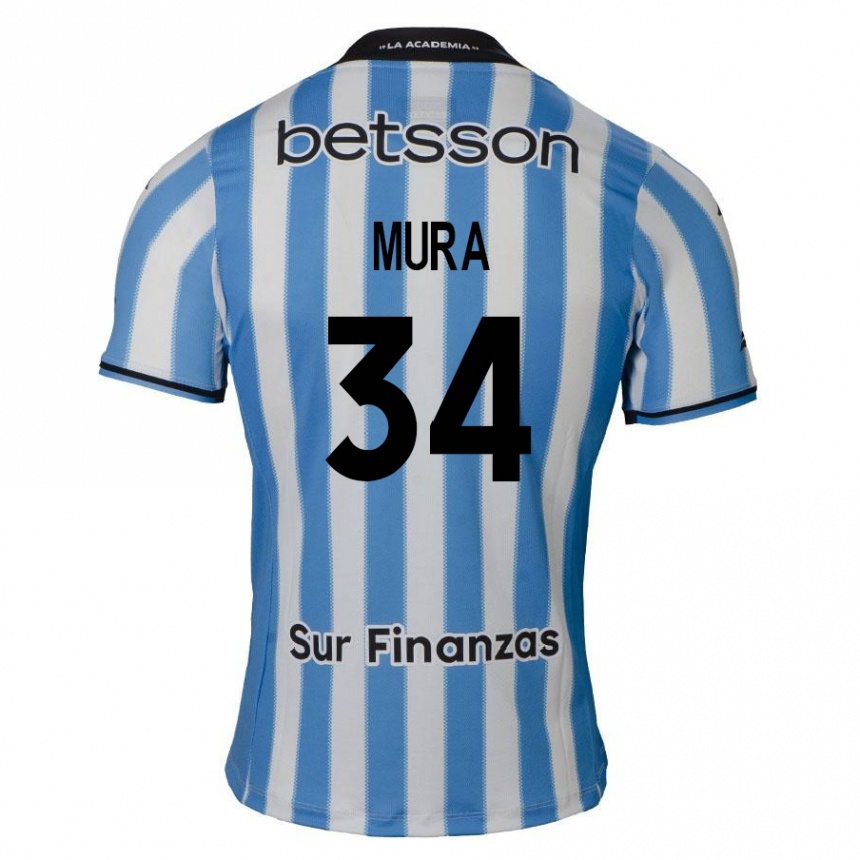 Enfant Football Maillot Facundo Mura #34 Bleu Blanc Noir Tenues Domicile 2024/25