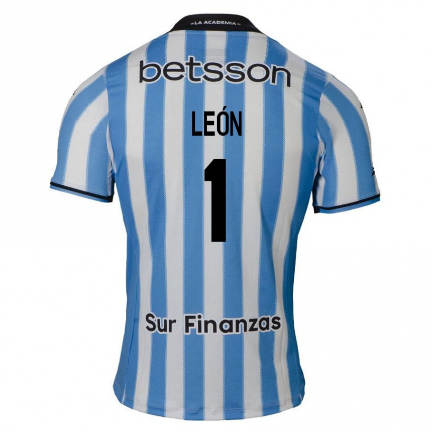 Enfant Football Maillot Roberto León #1 Bleu Blanc Noir Tenues Domicile 2024/25