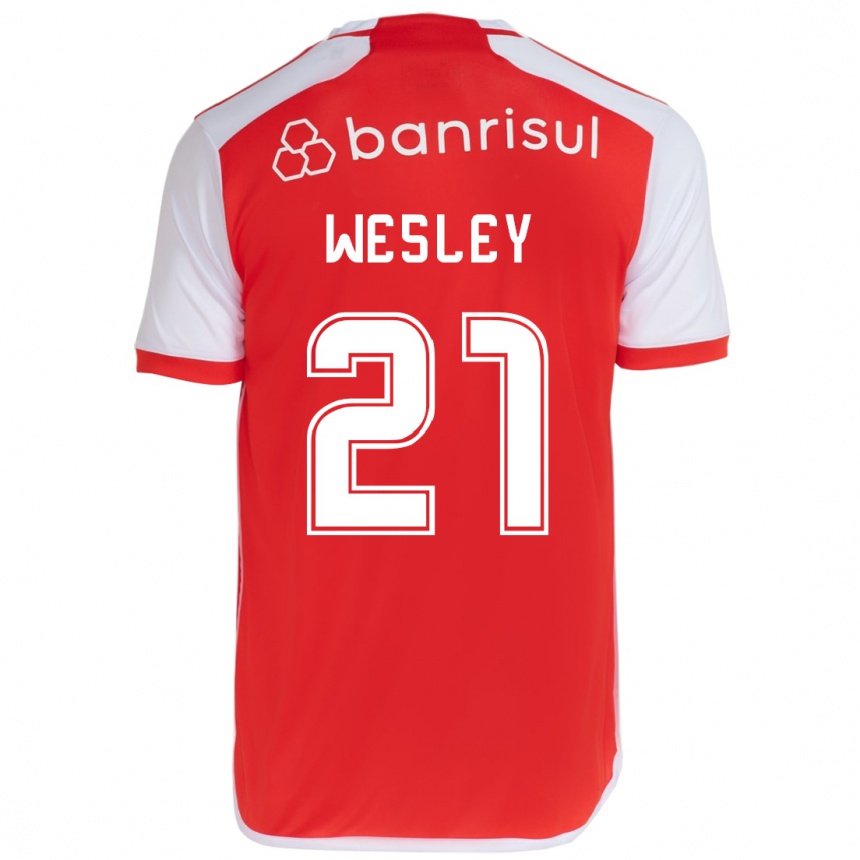 Enfant Football Maillot Wesley #21 Rouge Blanc Tenues Domicile 2024/25