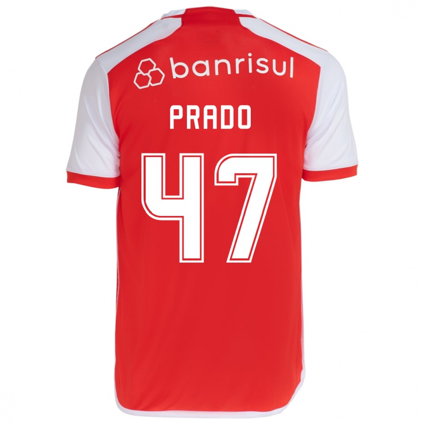 Enfant Football Maillot Gustavo Prado #47 Rouge Blanc Tenues Domicile 2024/25