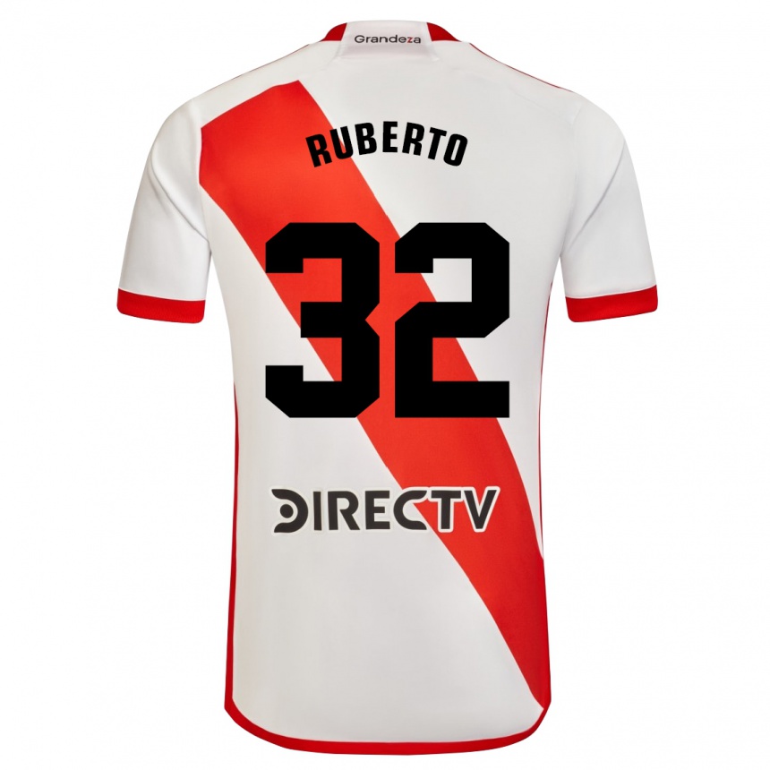 Enfant Football Maillot Agustín Ruberto #32 Blanc Rouge Tenues Domicile 2024/25