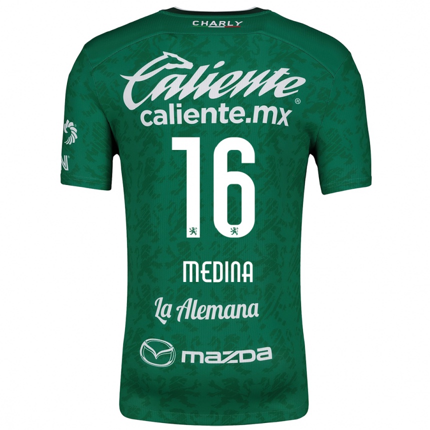 Enfant Football Maillot Alan Medina #16 Vert Blanc Tenues Domicile 2024/25