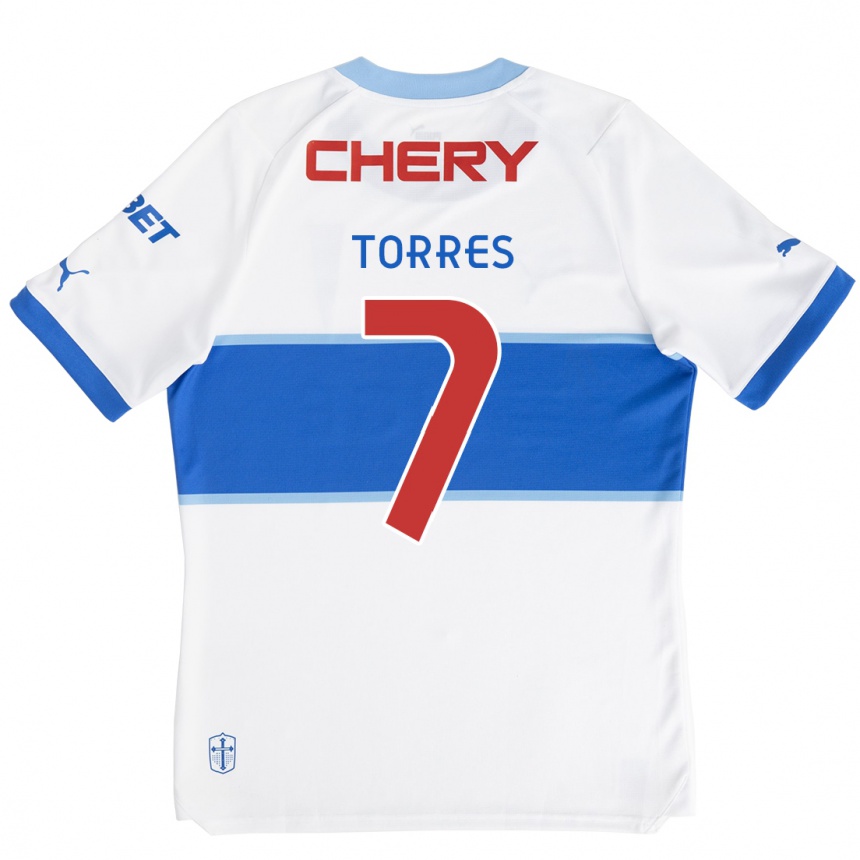 Enfant Football Maillot Joaquín Torres #7 Blanc Bleu Tenues Domicile 2024/25