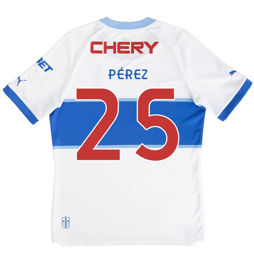 Enfant Football Maillot Sebastián Pérez #25 Blanc Bleu Tenues Domicile 2024/25