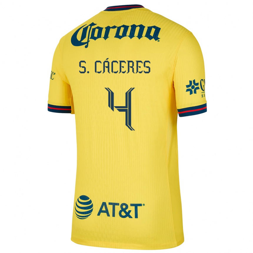 Enfant Football Maillot Sebastián Cáceres #4 Jaune Bleu Tenues Domicile 2024/25