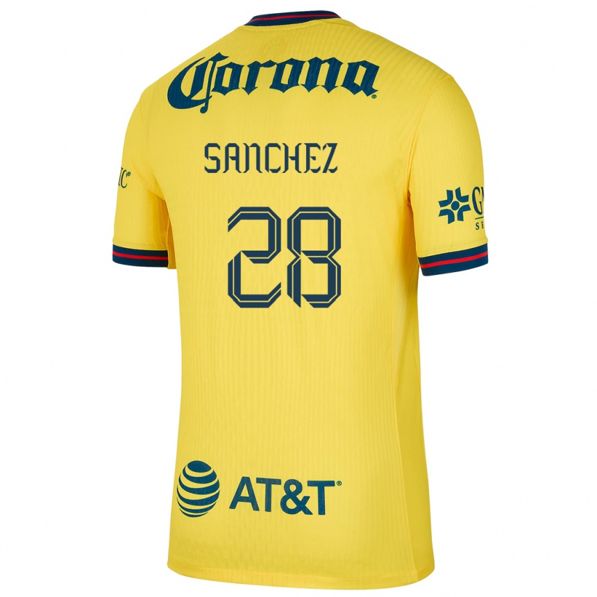 Enfant Football Maillot Érick Sánchez #28 Jaune Bleu Tenues Domicile 2024/25