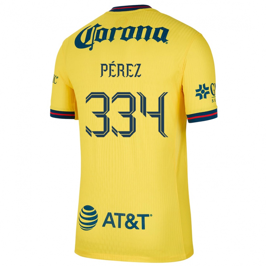 Enfant Football Maillot Diego Pérez #334 Jaune Bleu Tenues Domicile 2024/25