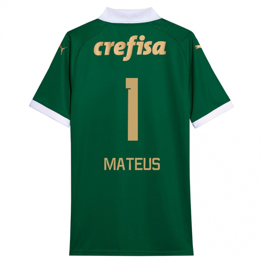 Enfant Football Maillot Mateus #1 Vert Blanc Tenues Domicile 2024/25