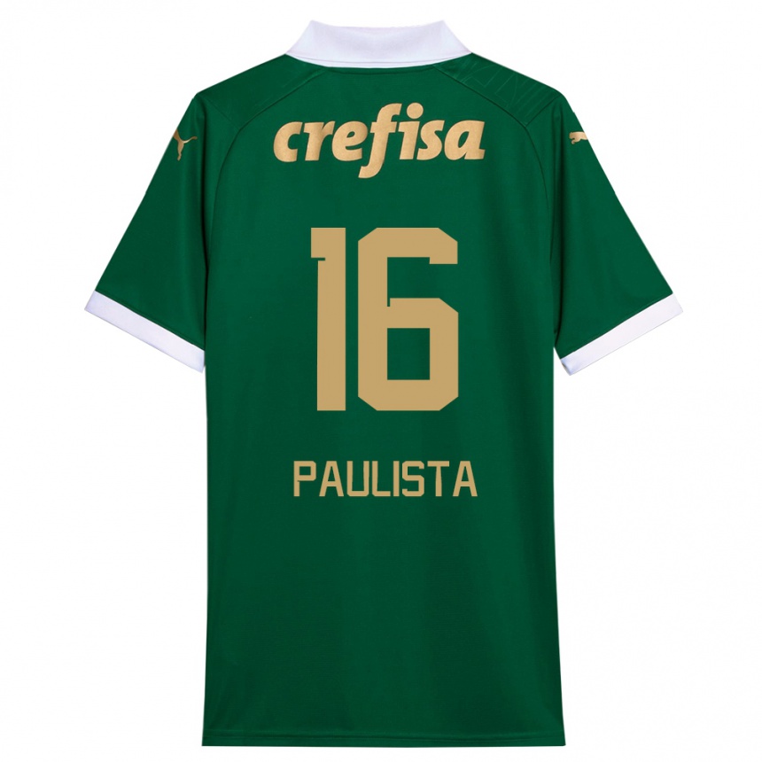 Enfant Football Maillot Caio Paulista #16 Vert Blanc Tenues Domicile 2024/25