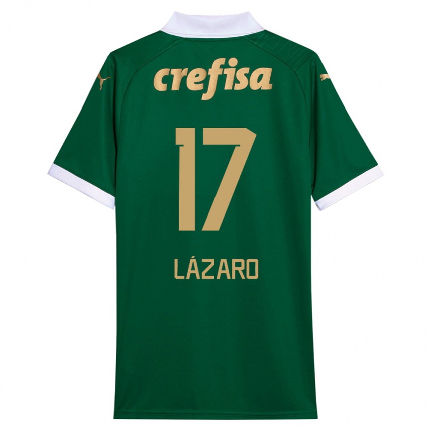 Enfant Football Maillot Lázaro #17 Vert Blanc Tenues Domicile 2024/25