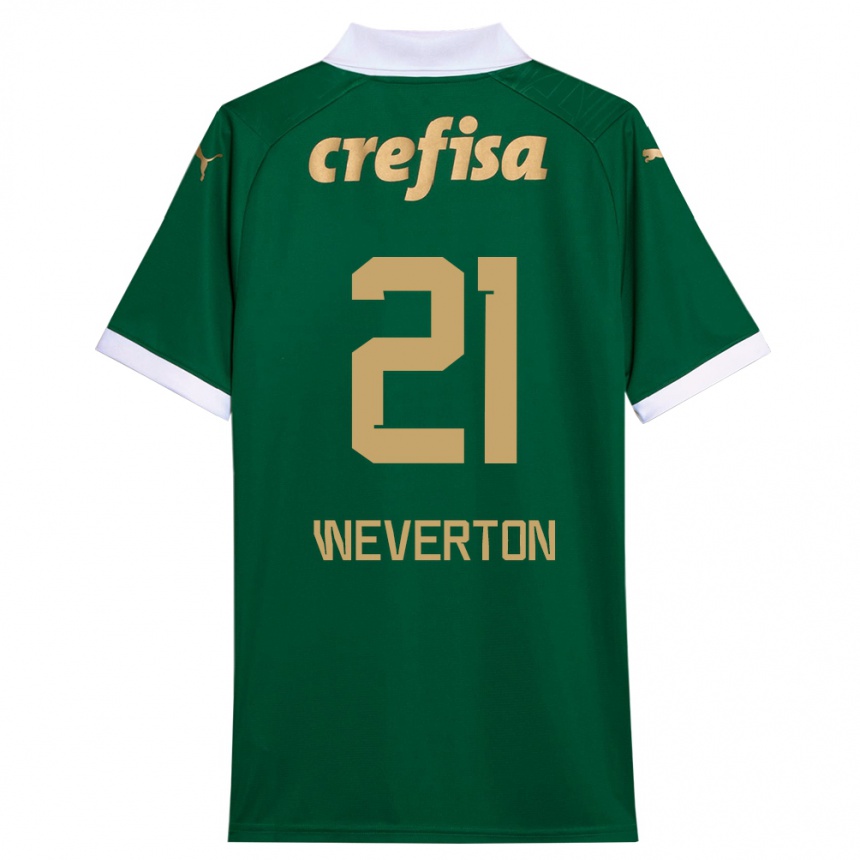 Enfant Football Maillot Weverton #21 Vert Blanc Tenues Domicile 2024/25