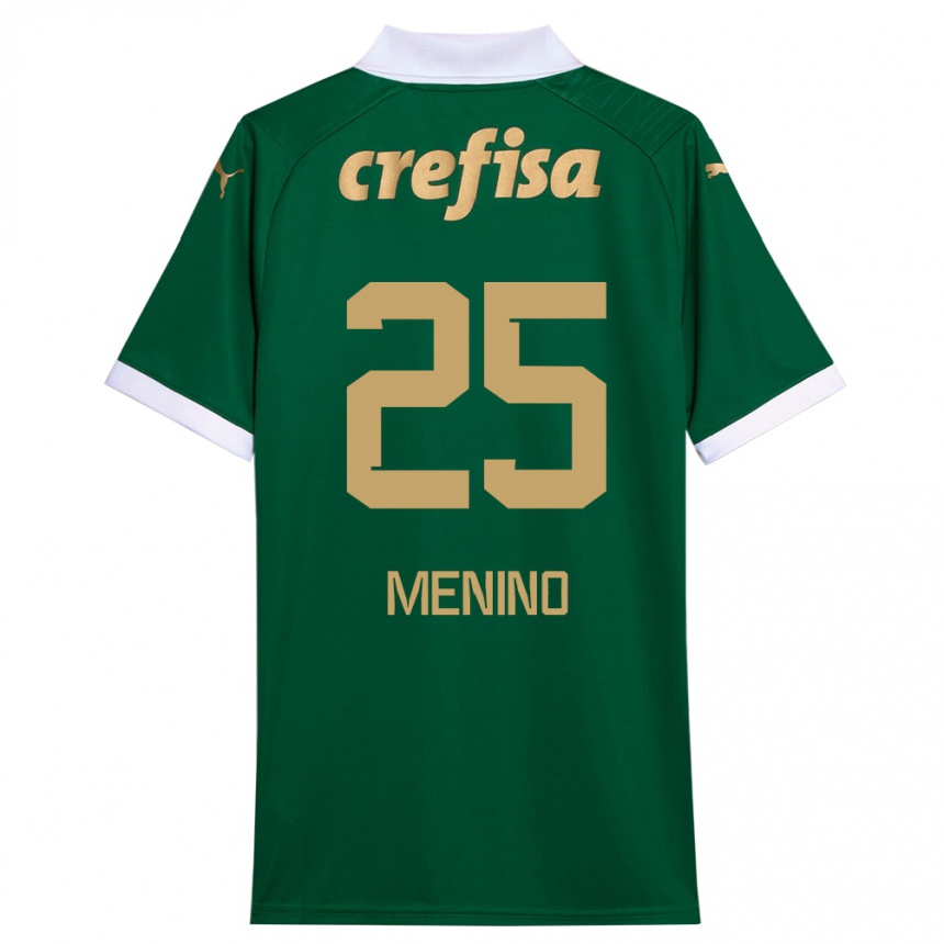 Enfant Football Maillot Gabriel Menino #25 Vert Blanc Tenues Domicile 2024/25