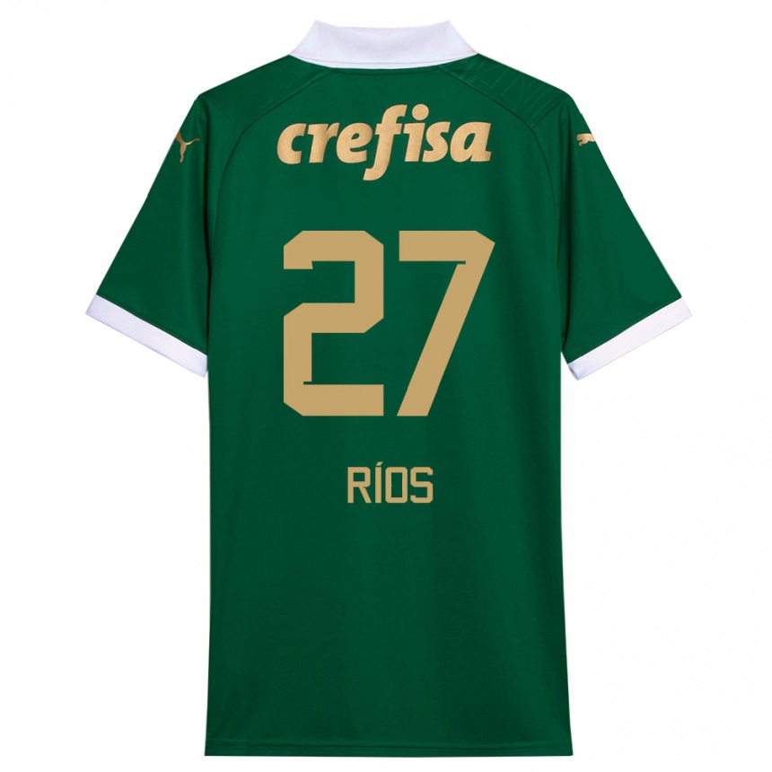 Enfant Football Maillot Richard Ríos #27 Vert Blanc Tenues Domicile 2024/25