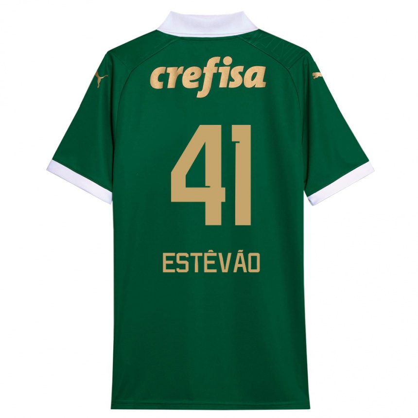 Enfant Football Maillot Estêvão #41 Vert Blanc Tenues Domicile 2024/25