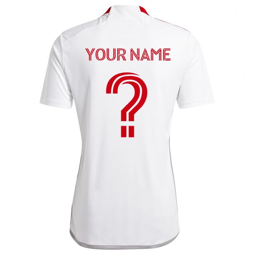 Enfant Football Maillot Votre Nom #0 Blanc Rouge Tenues Extérieur 2024/25