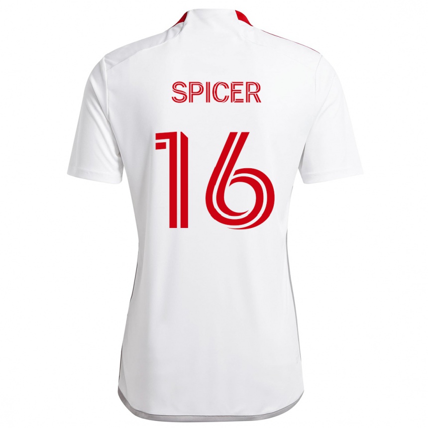 Enfant Football Maillot Tyrese Spicer #16 Blanc Rouge Tenues Extérieur 2024/25