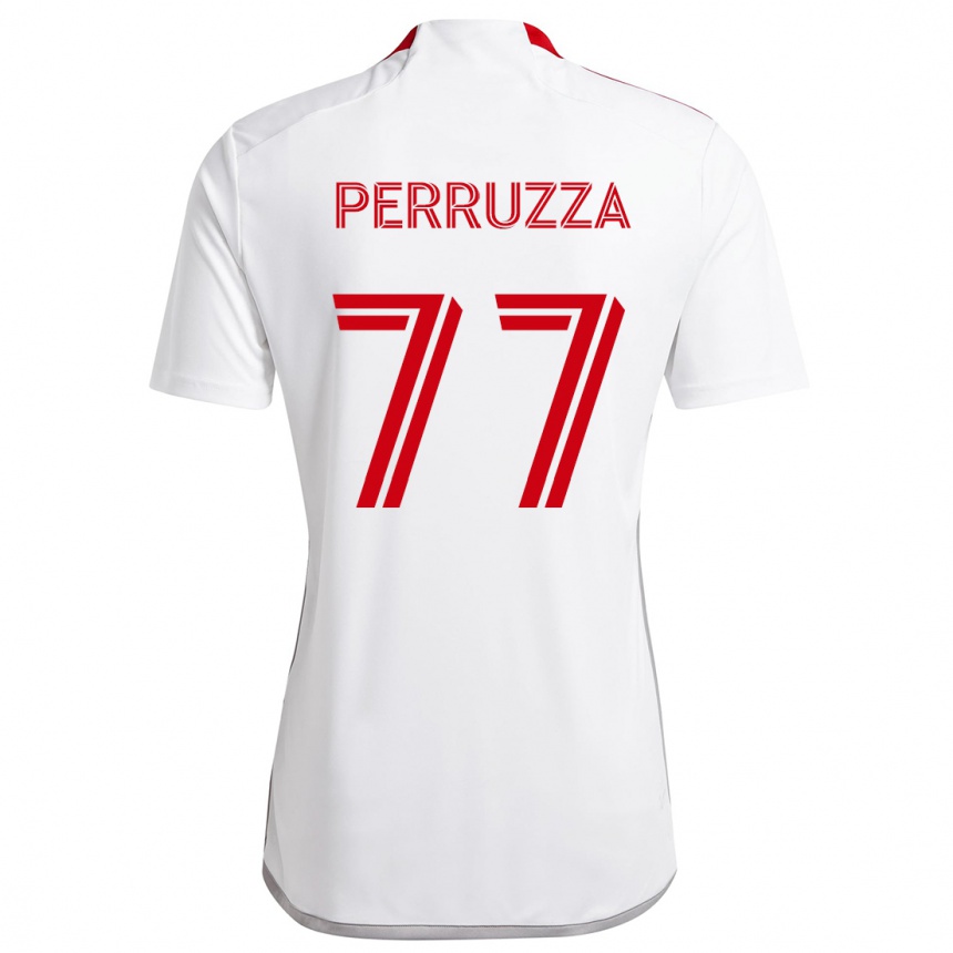 Enfant Football Maillot Jordan Perruzza #77 Blanc Rouge Tenues Extérieur 2024/25