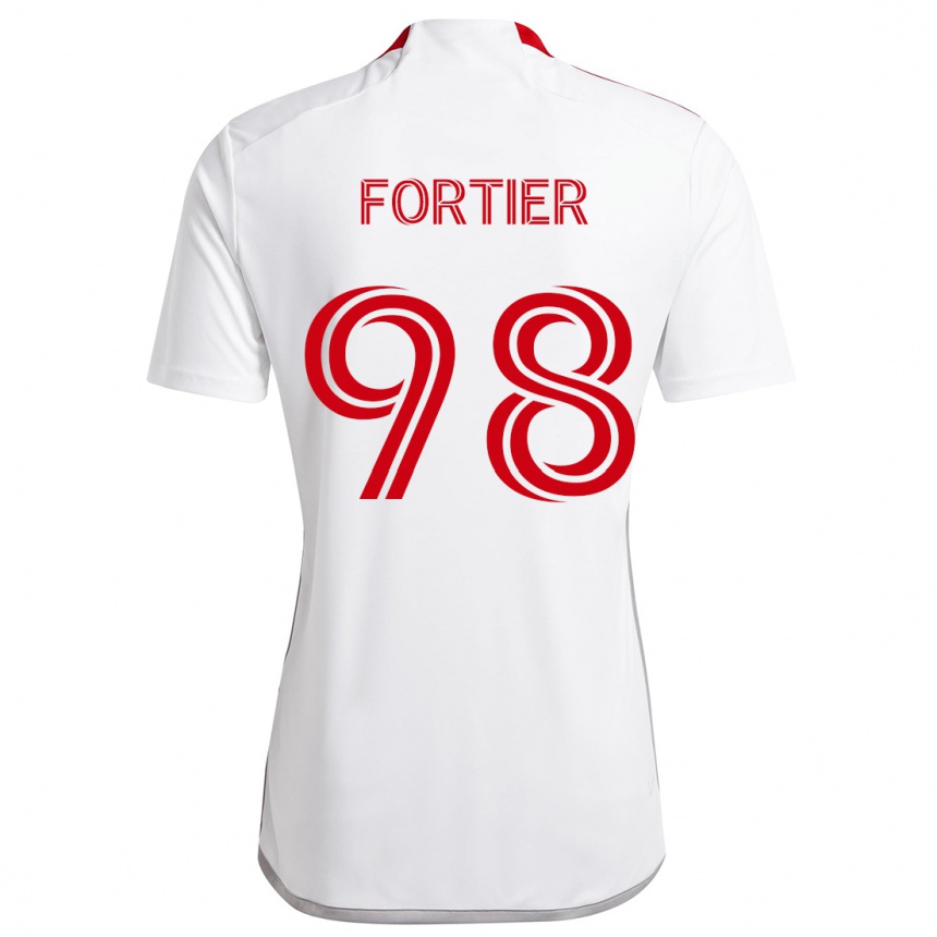 Enfant Football Maillot Kristjan Fortier #98 Blanc Rouge Tenues Extérieur 2024/25