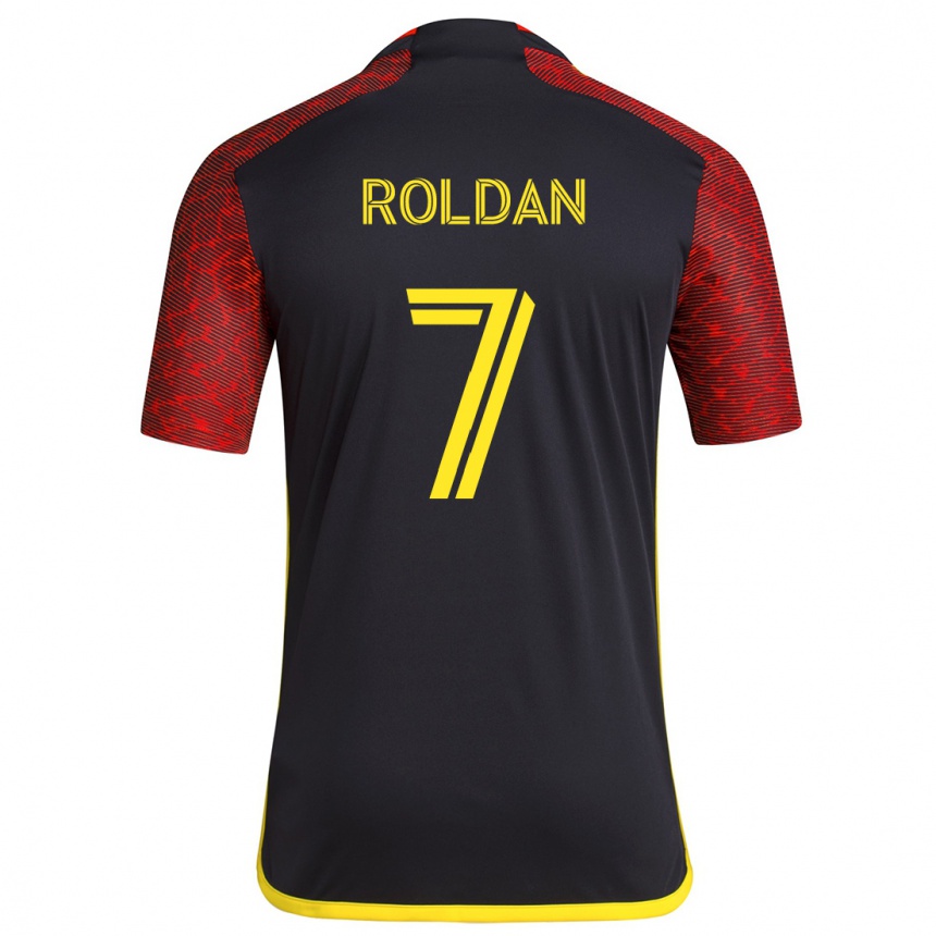 Enfant Football Maillot Cristian Roldán #7 Rouge Noir Tenues Extérieur 2024/25