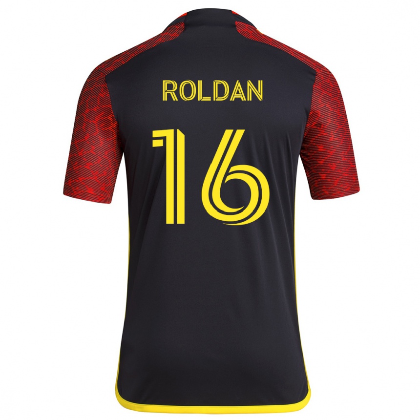 Enfant Football Maillot Álex Roldán #16 Rouge Noir Tenues Extérieur 2024/25