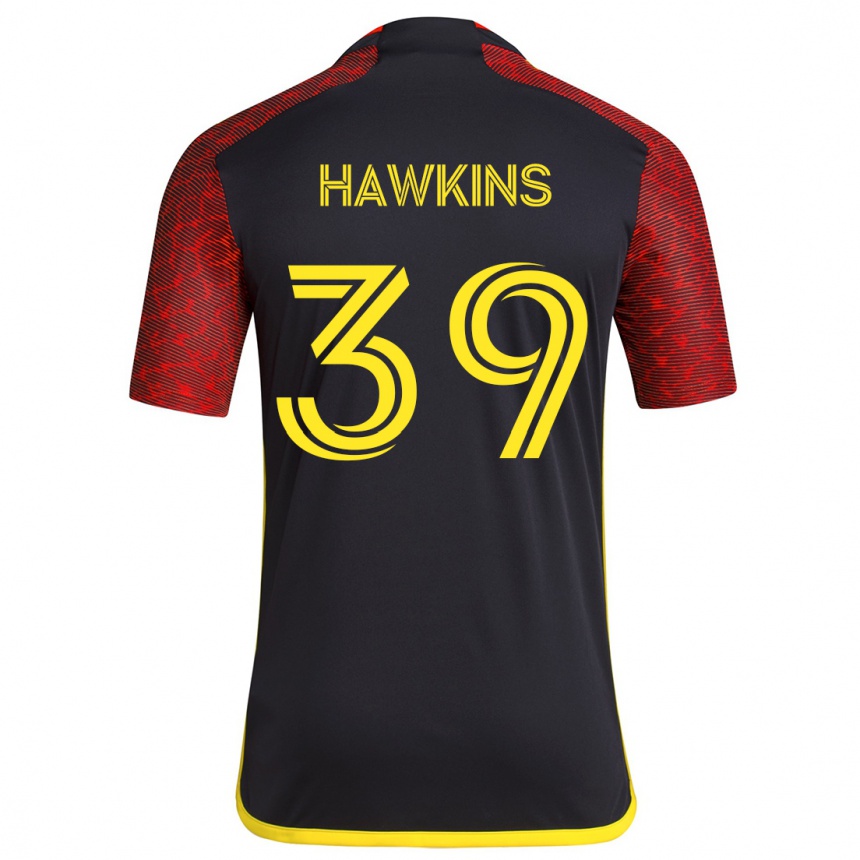 Enfant Football Maillot Stuart Hawkins #39 Rouge Noir Tenues Extérieur 2024/25