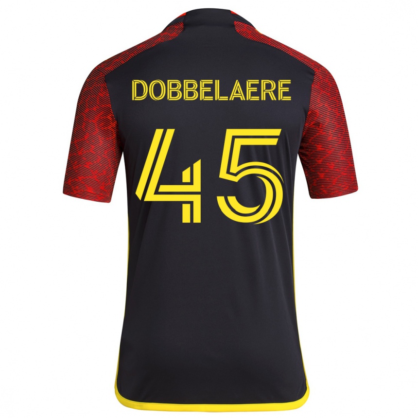 Enfant Football Maillot Ethan Dobbelaere #45 Rouge Noir Tenues Extérieur 2024/25