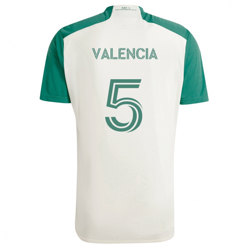 Enfant Football Maillot Jhojan Valencia #5 Couleurs Beiges Vert Tenues Extérieur 2024/25