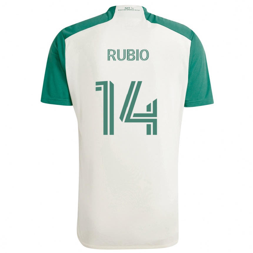 Enfant Football Maillot Diego Rubio #14 Couleurs Beiges Vert Tenues Extérieur 2024/25