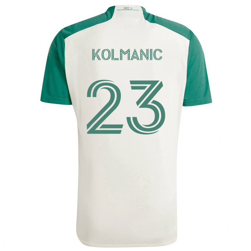 Enfant Football Maillot Zan Kolmanic #23 Couleurs Beiges Vert Tenues Extérieur 2024/25