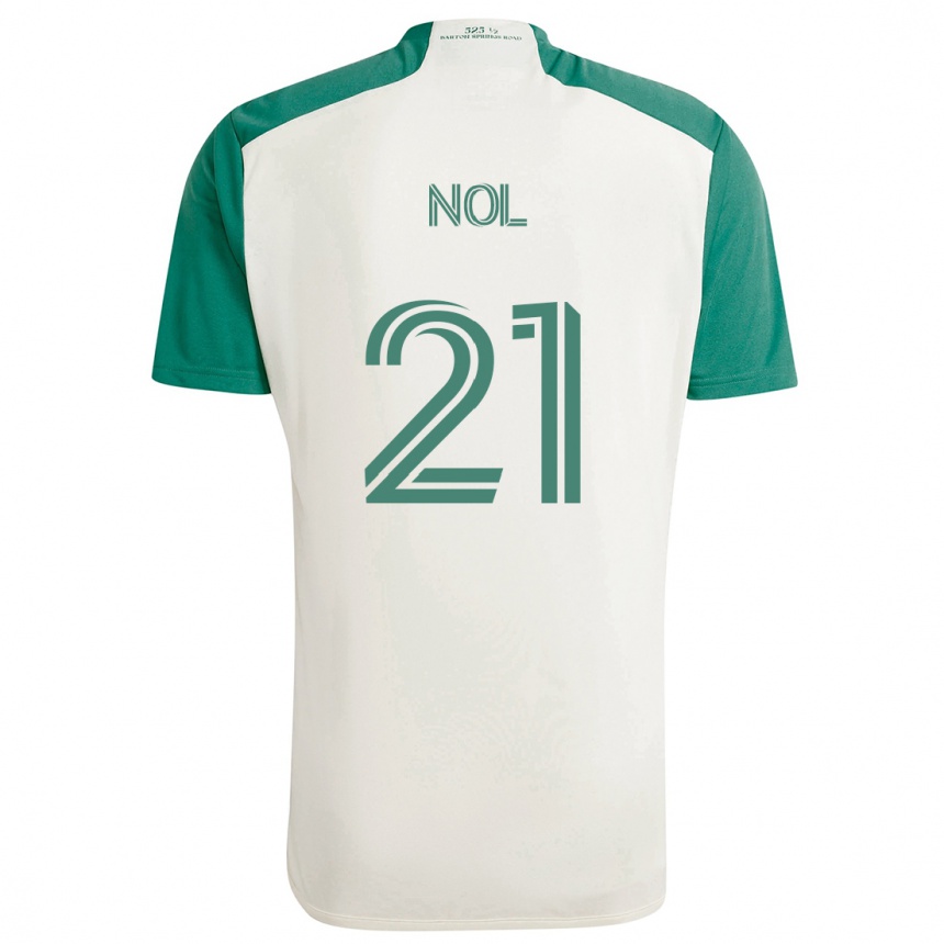 Enfant Football Maillot Valentin Noël #21 Couleurs Beiges Vert Tenues Extérieur 2024/25