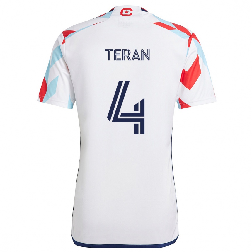 Enfant Football Maillot Carlos Terán #4 Blanc Rouge Bleu Tenues Extérieur 2024/25