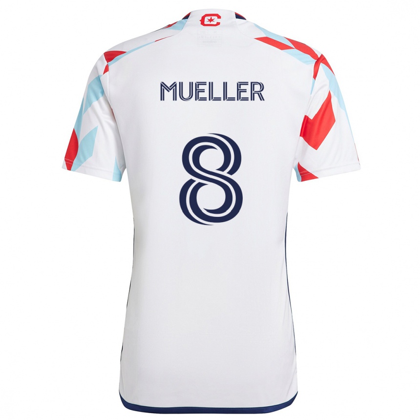 Enfant Football Maillot Chris Mueller #8 Blanc Rouge Bleu Tenues Extérieur 2024/25