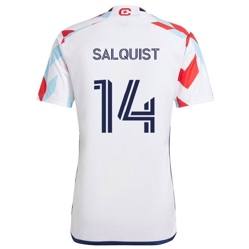 Enfant Football Maillot Tobias Salquist #14 Blanc Rouge Bleu Tenues Extérieur 2024/25