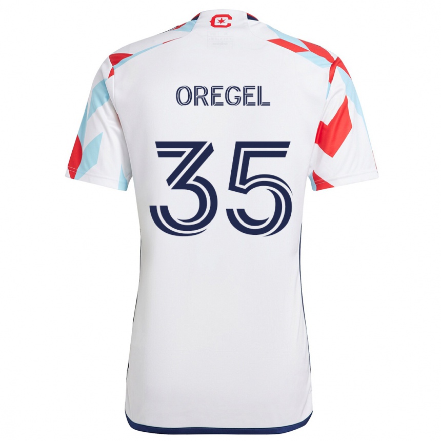 Enfant Football Maillot Sergio Oregel #35 Blanc Rouge Bleu Tenues Extérieur 2024/25