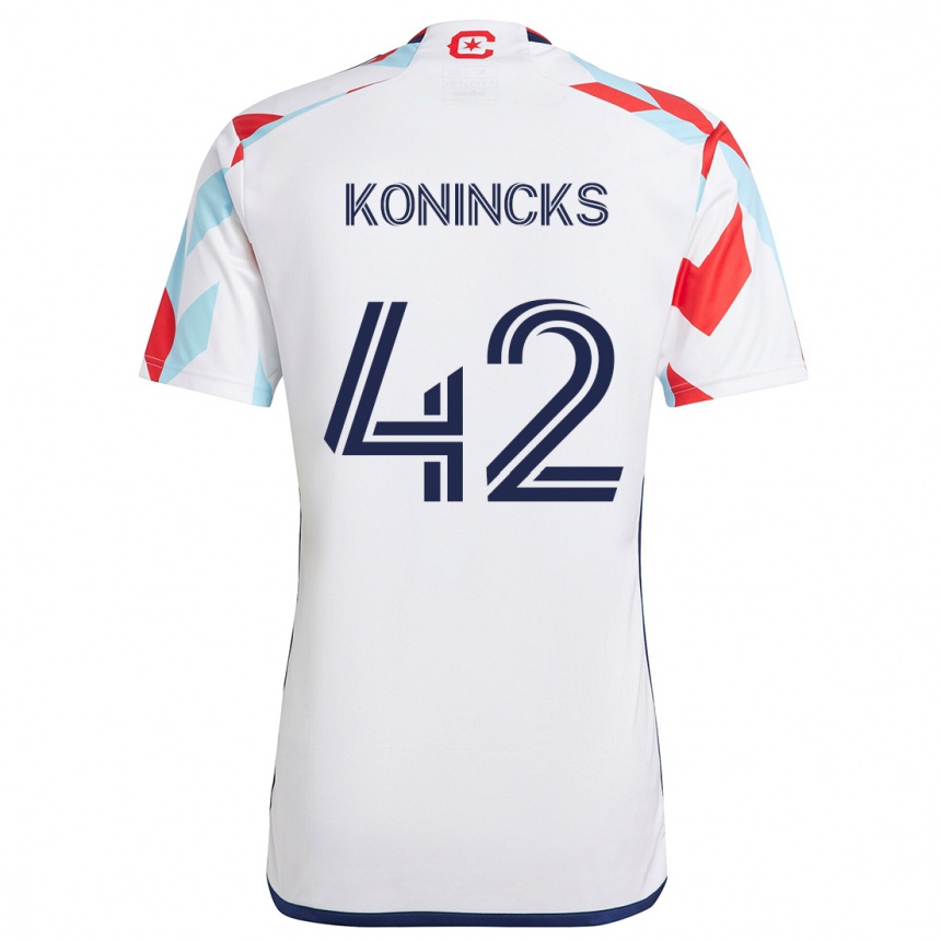 Enfant Football Maillot Diego Konincks #42 Blanc Rouge Bleu Tenues Extérieur 2024/25