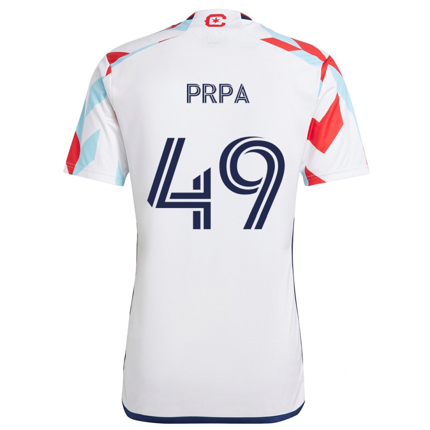 Enfant Football Maillot Luka Prpa #49 Blanc Rouge Bleu Tenues Extérieur 2024/25