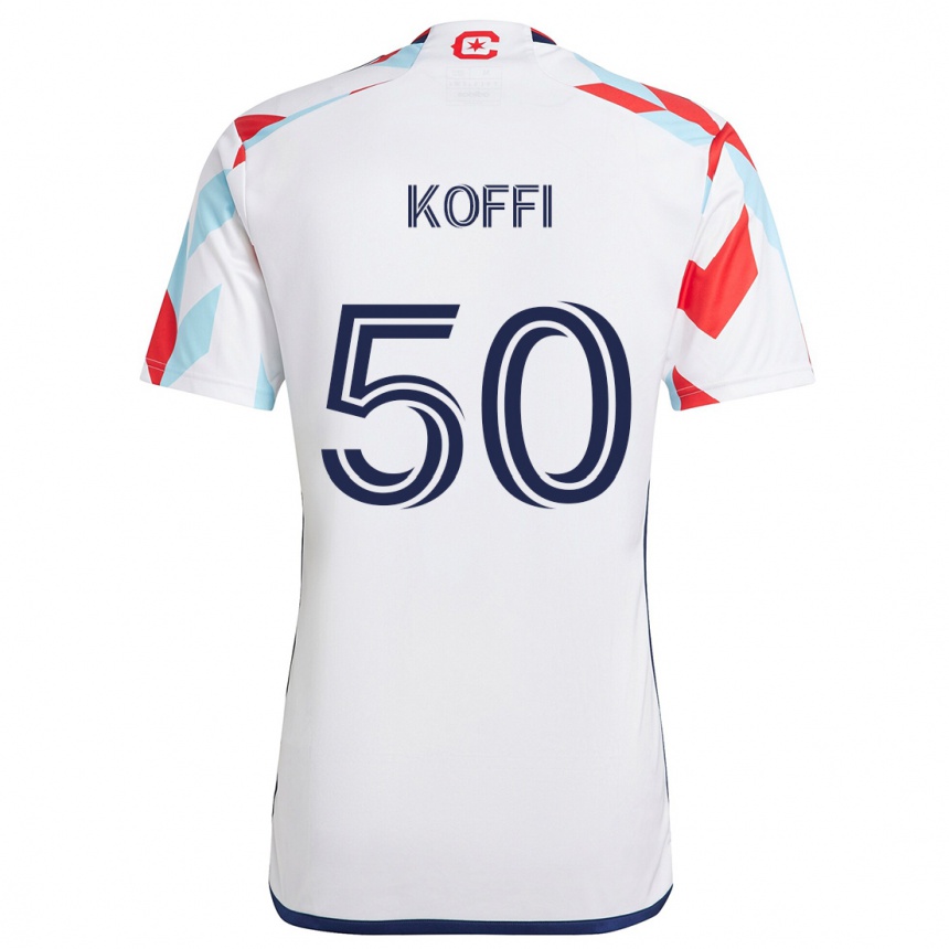 Enfant Football Maillot Christian Koffi #50 Blanc Rouge Bleu Tenues Extérieur 2024/25