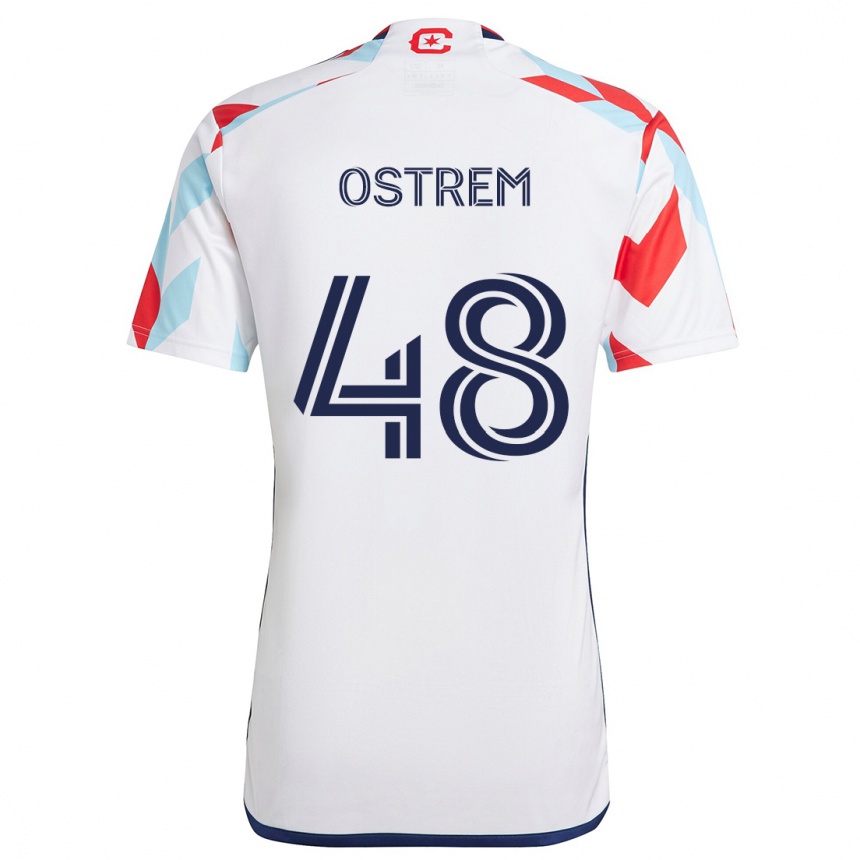 Enfant Football Maillot Charlie Ostrem #48 Blanc Rouge Bleu Tenues Extérieur 2024/25