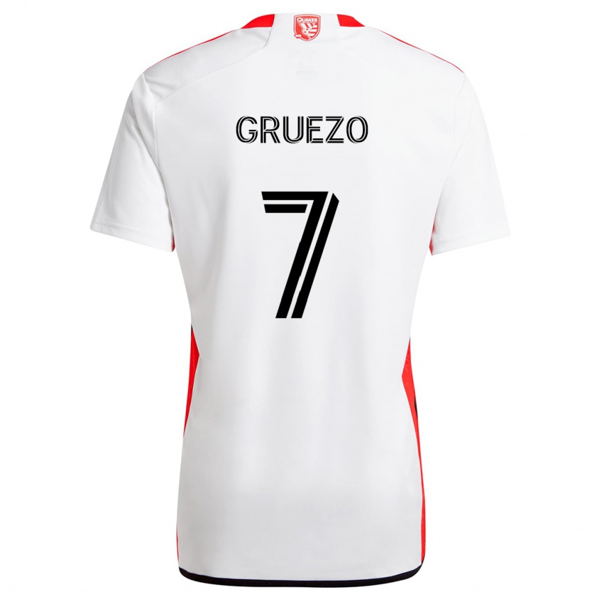 Enfant Football Maillot Carlos Gruezo #7 Blanc Rouge Tenues Extérieur 2024/25