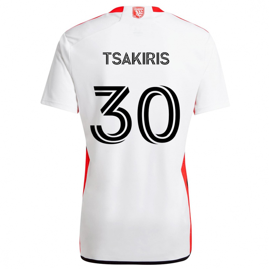 Enfant Football Maillot Niko Tsakiris #30 Blanc Rouge Tenues Extérieur 2024/25