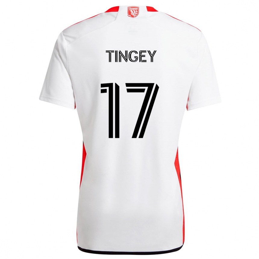 Enfant Football Maillot Keegan Tingey #17 Blanc Rouge Tenues Extérieur 2024/25