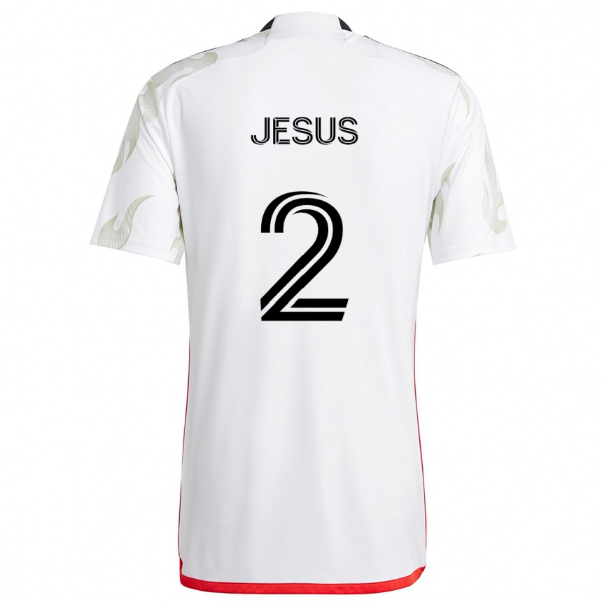 Enfant Football Maillot Geovane Jesus #2 Blanc Rouge Noir Tenues Extérieur 2024/25