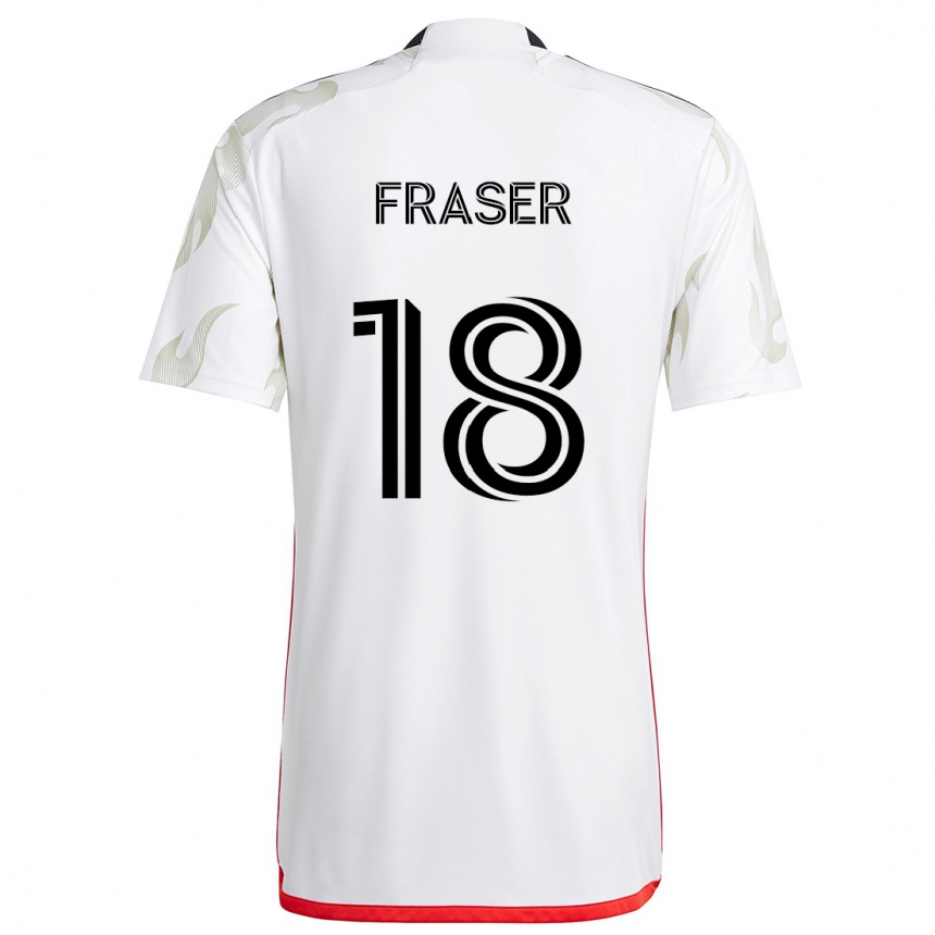 Enfant Football Maillot Liam Fraser #18 Blanc Rouge Noir Tenues Extérieur 2024/25