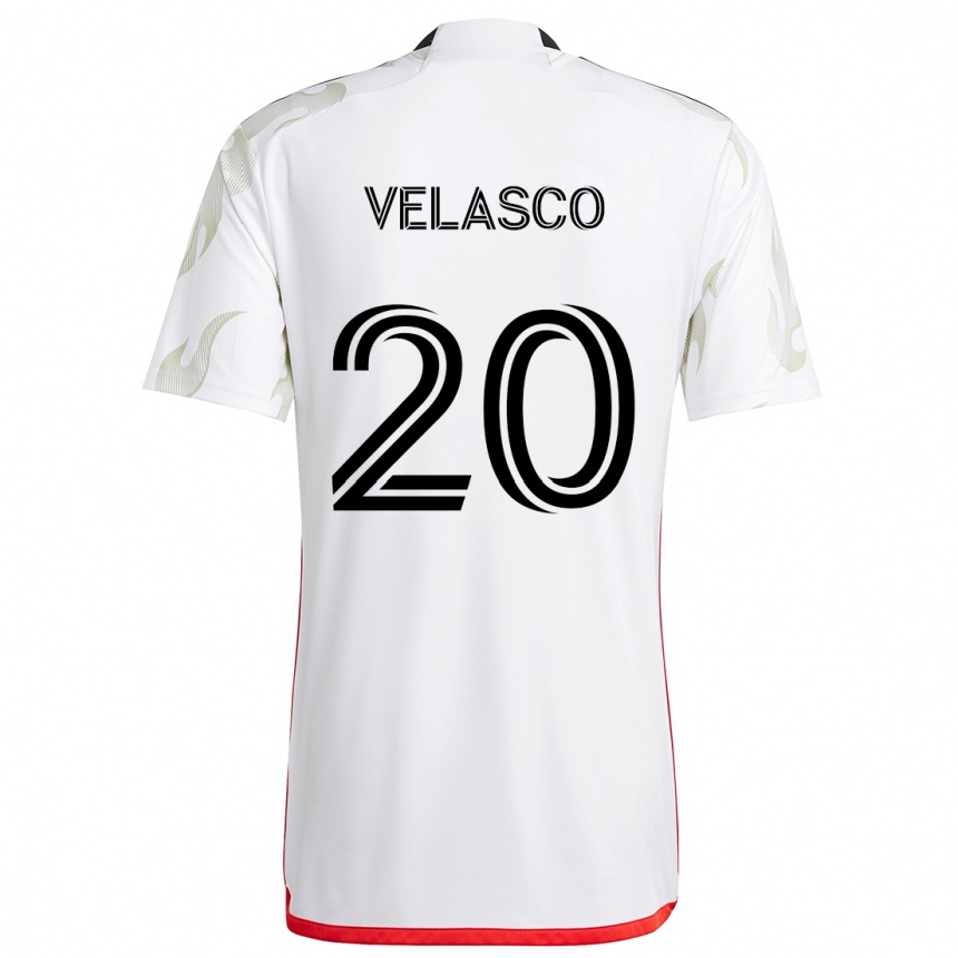 Enfant Football Maillot Alan Velasco #20 Blanc Rouge Noir Tenues Extérieur 2024/25