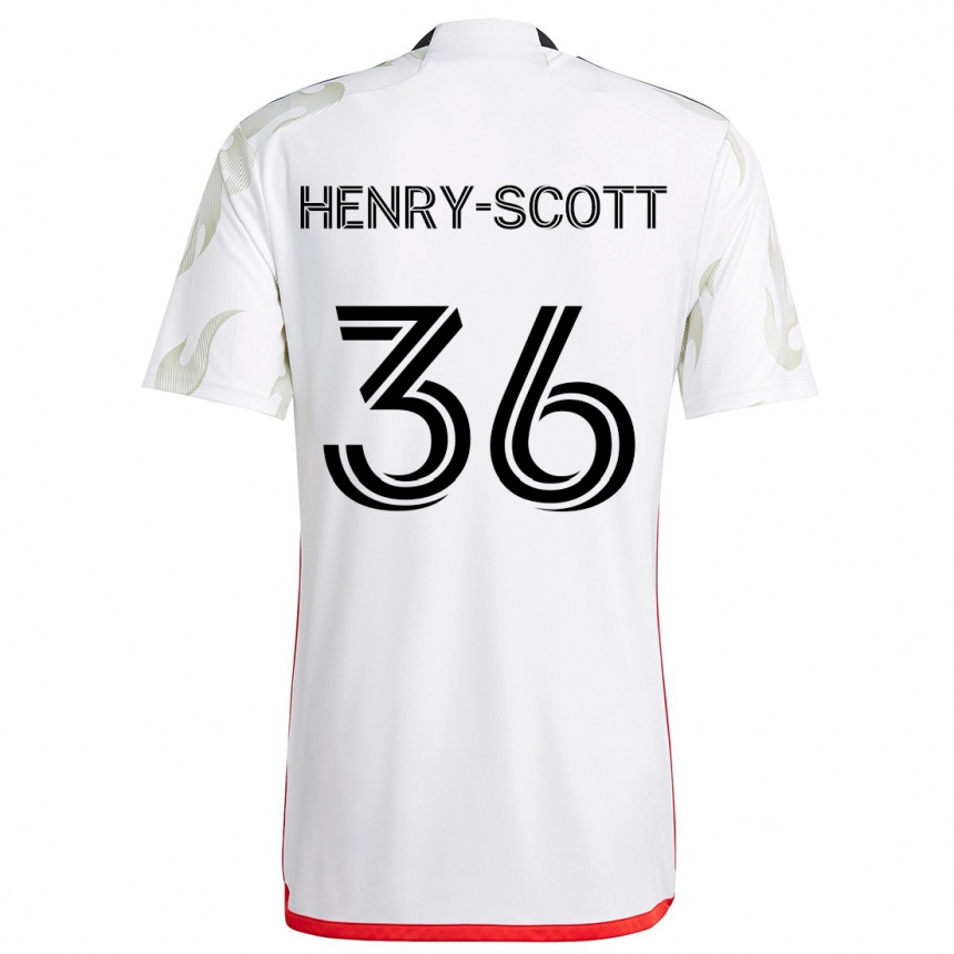 Enfant Football Maillot Malik Henry-Scott #36 Blanc Rouge Noir Tenues Extérieur 2024/25