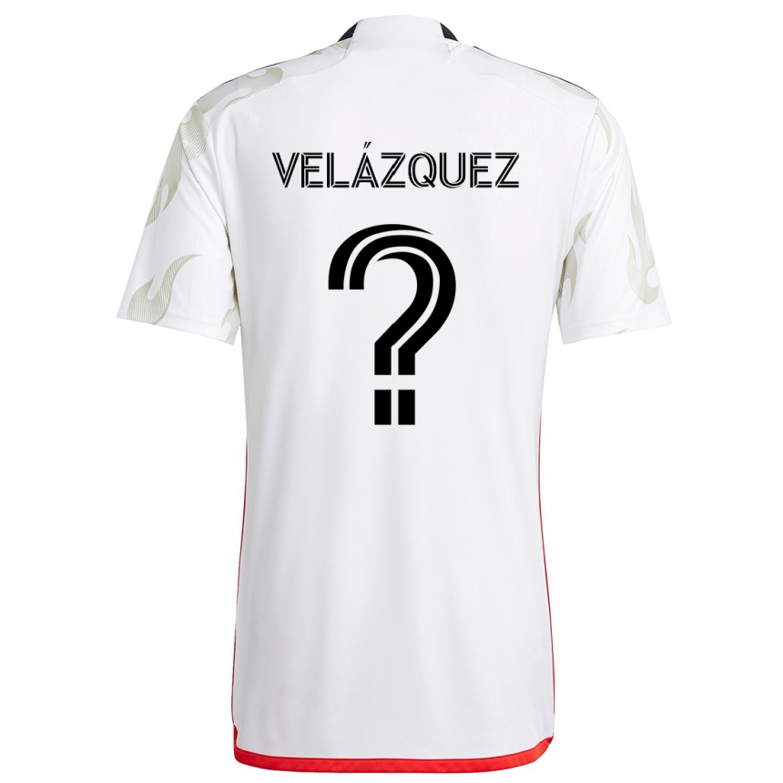 Enfant Football Maillot Ougir Velázquez #0 Blanc Rouge Noir Tenues Extérieur 2024/25