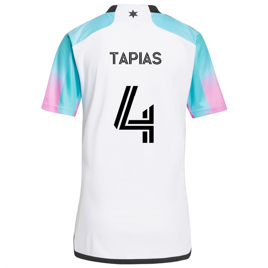 Enfant Football Maillot Miguel Tapias #4 Blanc Bleu Noir Tenues Extérieur 2024/25