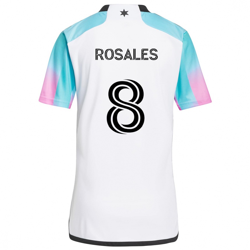 Enfant Football Maillot Joseph Rosales #8 Blanc Bleu Noir Tenues Extérieur 2024/25